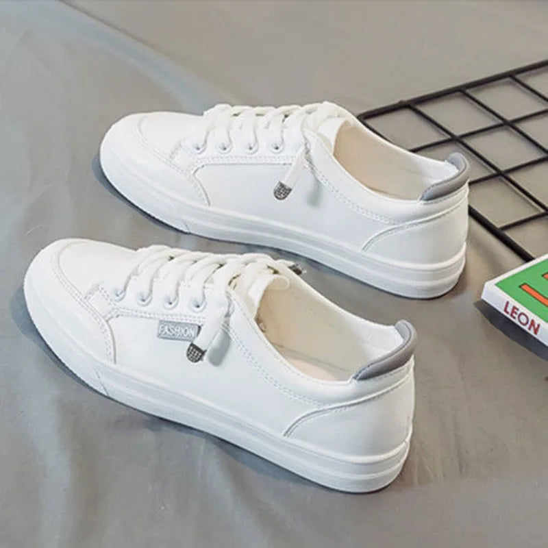 Outdoor Walking Trainers Women Running Shoes Summer Fashion White PU Leather Lace-Up Breathable Jogging Casual Sneakers De Mujer