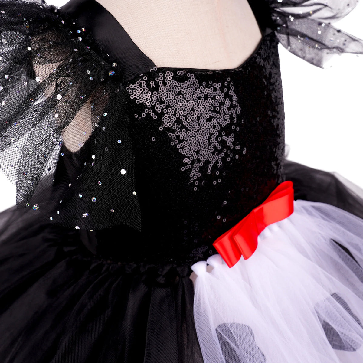 Kids Dress Halloween Costume Role Play Party Outfit Black White Tutu Dresses for Girls Halloween Clothes with Wig
