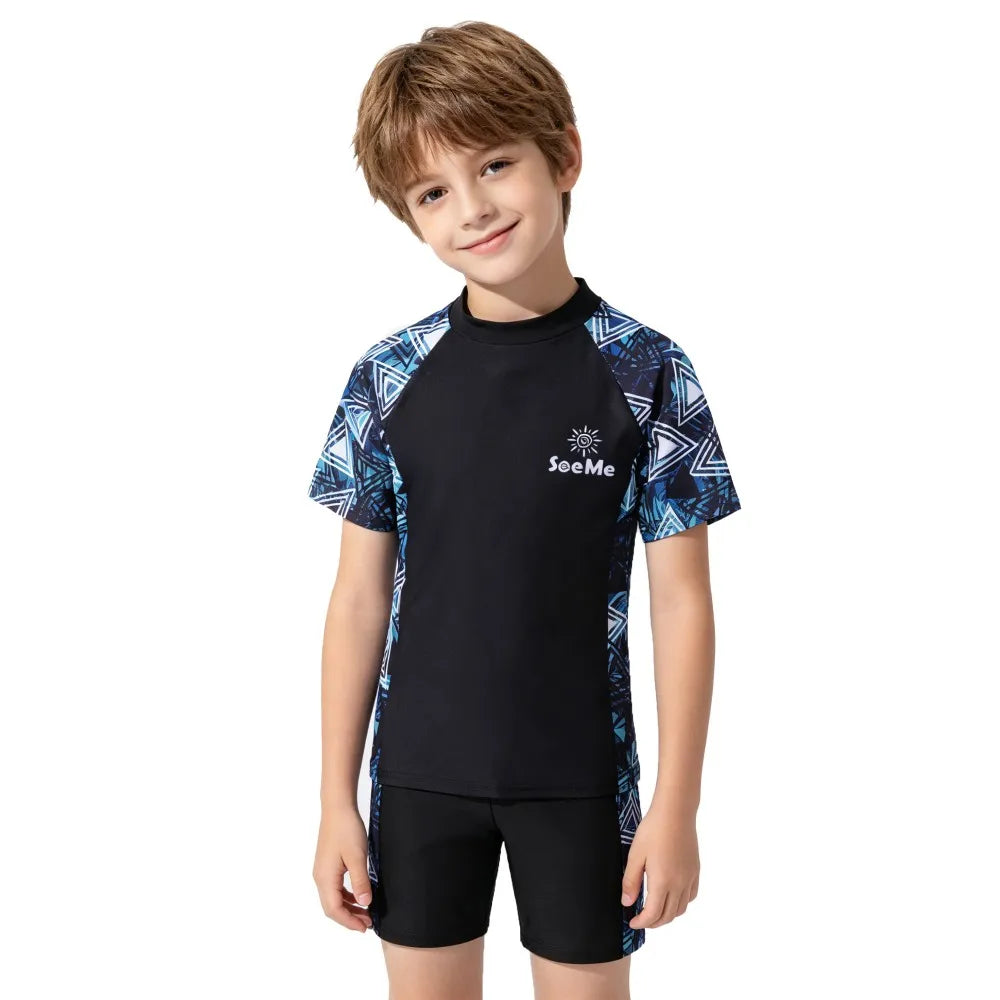 Kids Girls Split Swimsuit Sport Rash Guard 2 Pcs Quick Dry Swimwear for Training Pool Beach Party 2-12Y Children Swimming Suit