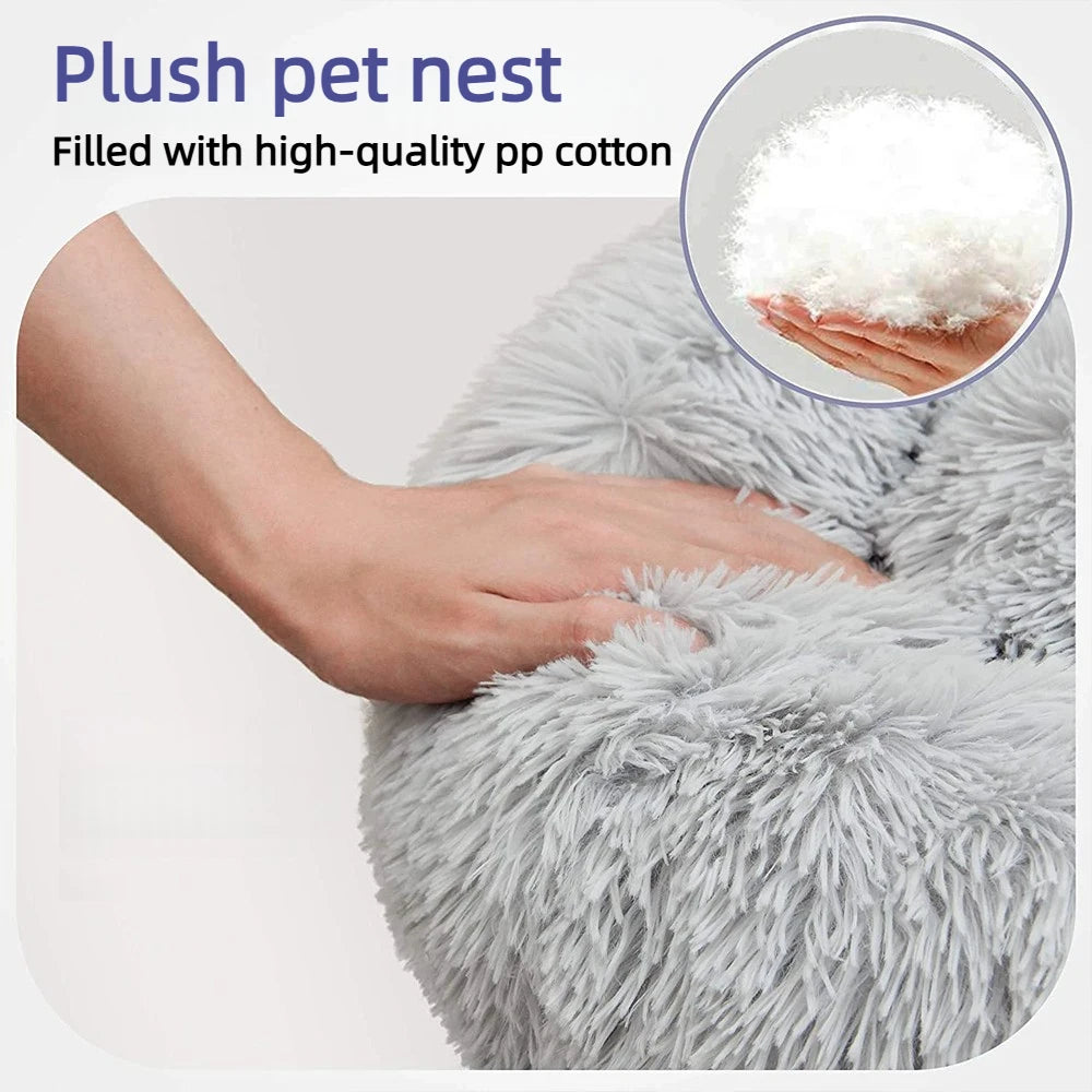 Soft Pet Cat Bed Pad Plush Warm Faux Fur Dog Calm Bed Donut Round Bed Comfortable Sleeping Washable for Small Medium Dog and Cat