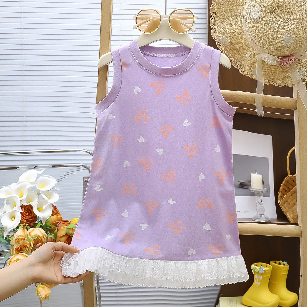 Girls Casual Dresses Little Daisy Printed Lace Sleeveless Dress Kids Dresses for Girls 1 To 5 Years Flower Girl Dresses Weddings