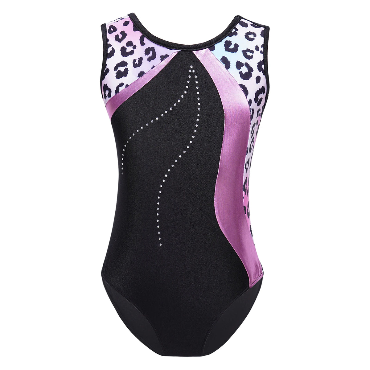Kids Girls Gymnastics Swimsuit for Dancing Ballet Dancewear Metallic Shiny Leotard Print Asymmetrical Shoulder Strap Bodysuit