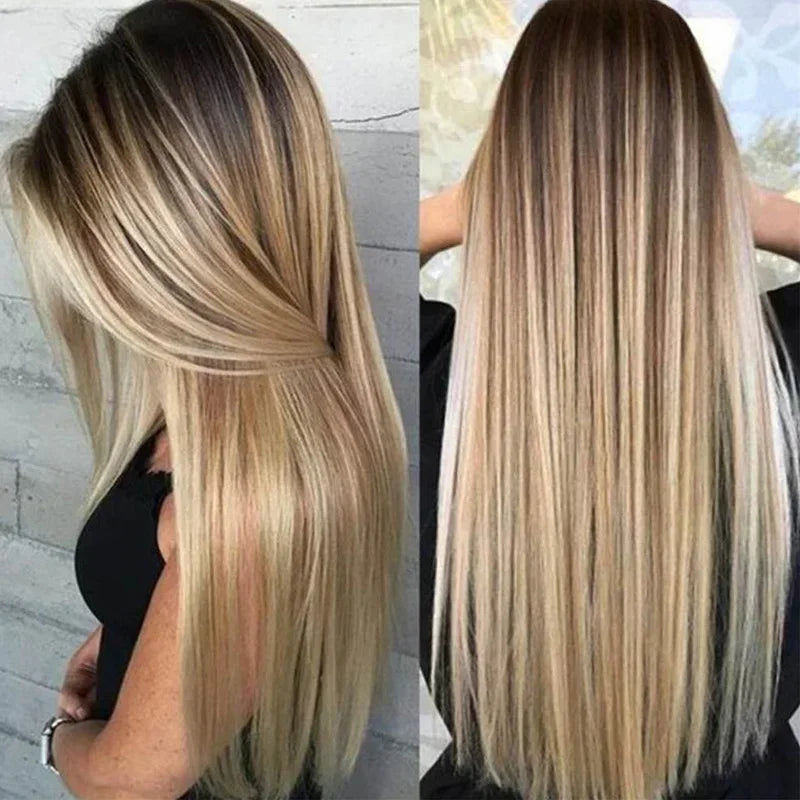  Natural Women Long Straight Wig with Hair Net,72cm Blonde Synthetic Hair Wigs Headgear for Daily Wear Cosplay Party
