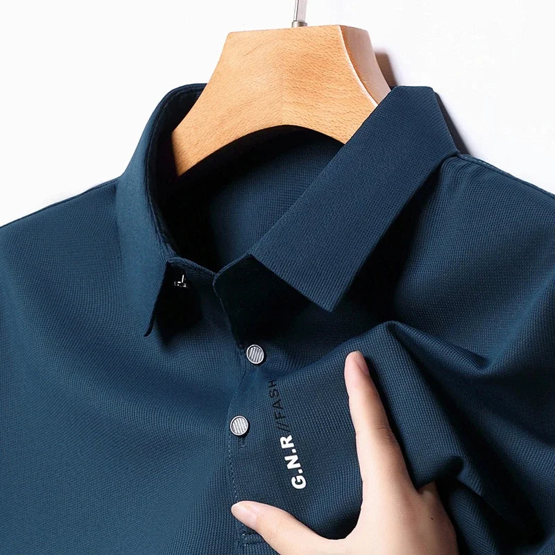 Men's Short Sleeve Solid Color Polo Shirt New Breathable Comfortable Elastic Top for Casual Wear