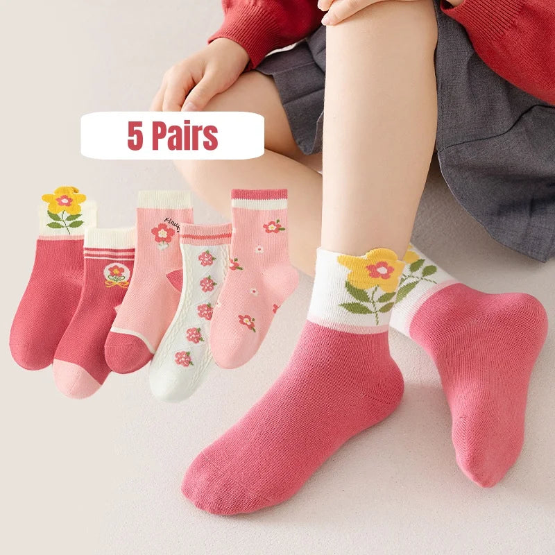 5 Pairs Baby Children's Socks Cartoon Spring Autumn Animal Kids Sock Girls Cute Boy Toddler Socks 1-12 Years