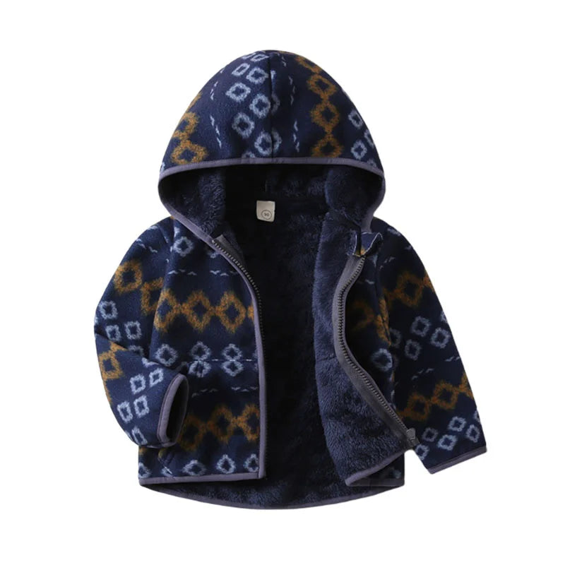 Boys Girls Autumn Winter Hooded Jacket Toddler Long Sleeve Zipper Outwear with Print Costume Baby Clothing New Arrivals