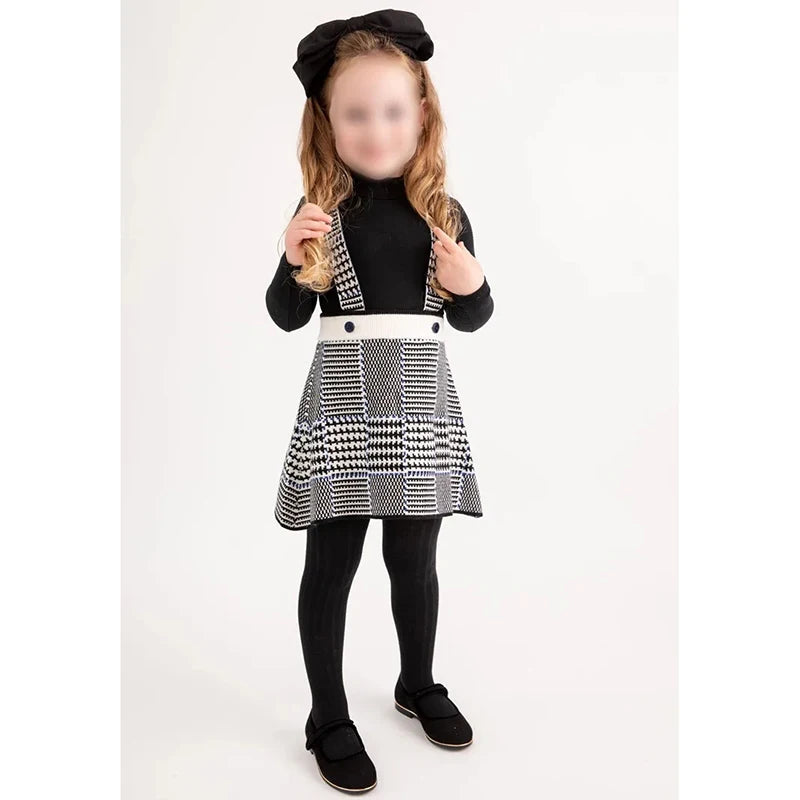 Kids Sweaters Girl Skirts Sister Mathcing Knitted Clothes Plaid Knit Pullover a Line Dresses Baby Princess Winter Vestidos