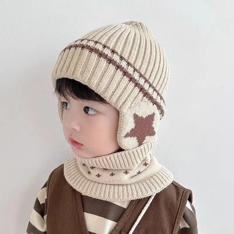 1 Set 1-10Y Children Baby Boy Winter Knit Gloves Hat Scarf 2pcs Suit Outdoor Windproof Fleece Warm Kids Ring Beanie Hat For Boys