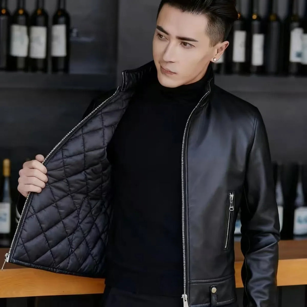 Men's PU Leather New Leather Jacket Sheep Suit Motorcycle Leather Coat Male Streetwear Regular Slim Handsome Large Size Jacket