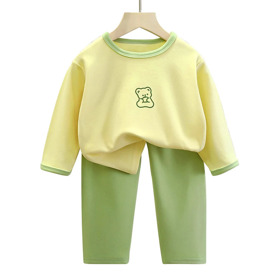 Boys Girls Warm Lined Children Sleepwear Autumn Winter Soft Fleece Pajamas Set Kids Comfortable and Cozy Homewear Outfit Clothes