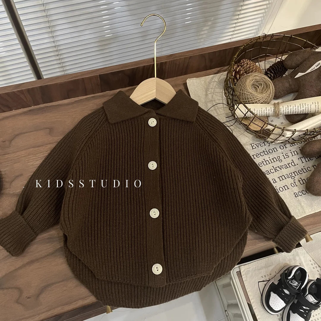 Kids Boys Knitted Sweaters 2024 New Fashion Children Coffee Cardigan Autumn Winter Cotton tops Korean Style Cute Sweaters