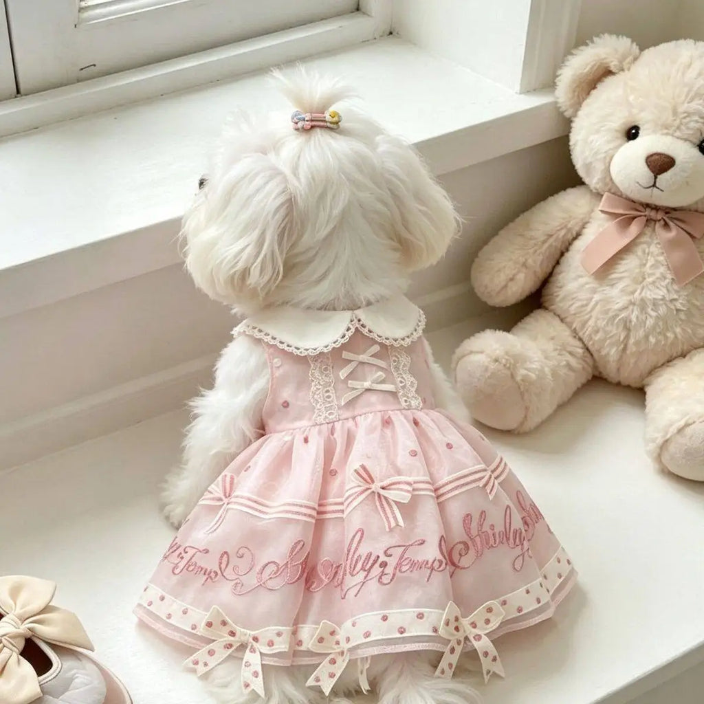 Pet Dog Cats Clothes Korean Pink Print Bow Cute Princess Dresses for Small Medium Dog 2026 Summer Puppy Home Wear Skirt Clothing
