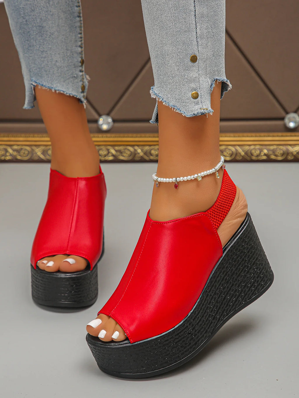 Women Sandals High Quality Summer Leather Wedge Sandals Women  New Platform High Heels Shoes Sexy Open Toe Elegant Sandals