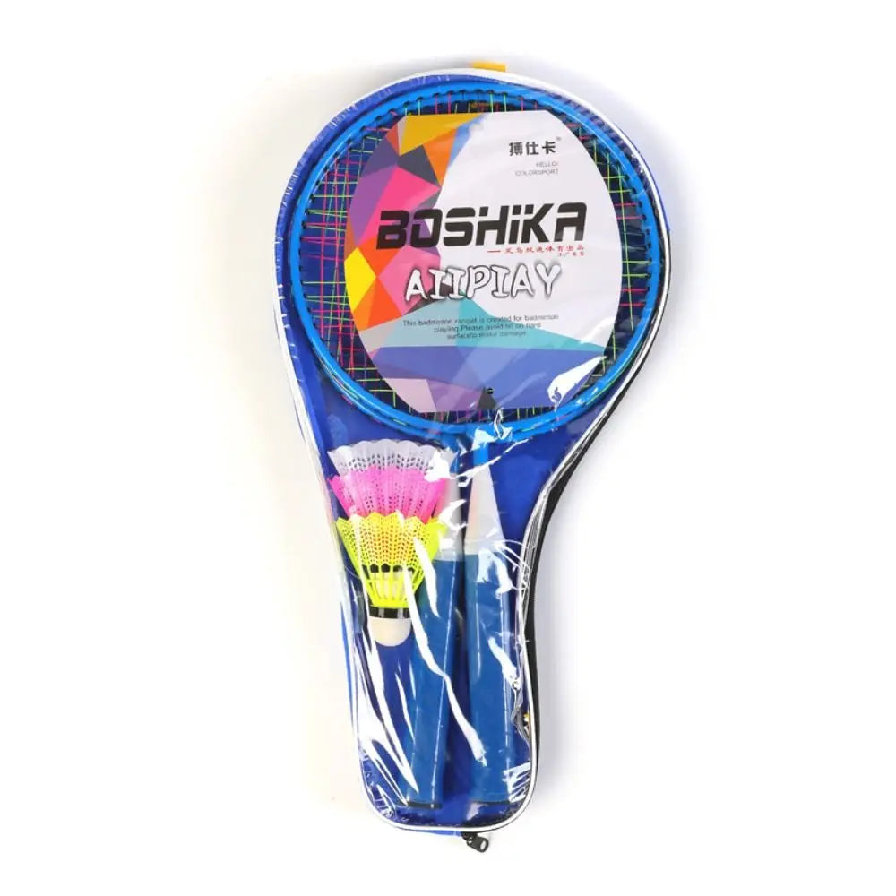Children Lightweight Badminton Rackets Family Game Toy Iron Alloy Double Racquet Set with Carrying Bag Sports Equipment