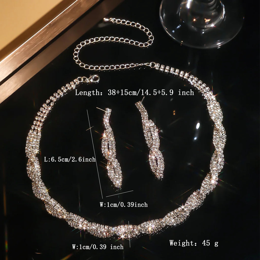 Women's Elegant Rhinestone Necklace & Dangle EarringsTrendy Jewelry Set Fashionable Accessories for Party & Daily Clothing Decor