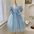Kids Princess Dress 2-12Y Summer Lace Tulle Formal Gown Girls Elegant Birthday Party Vestidos New Children Sweet Clothing