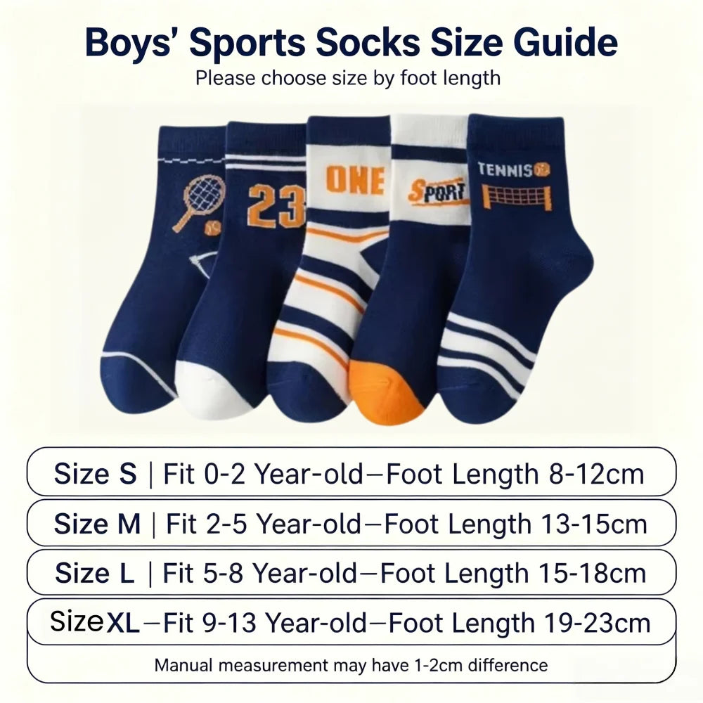10 Pairs Boys Sports Crew Socks Soft Cotton Children Tennis Number Print Mid Calf Socks Breathable Kids School Daily Socks