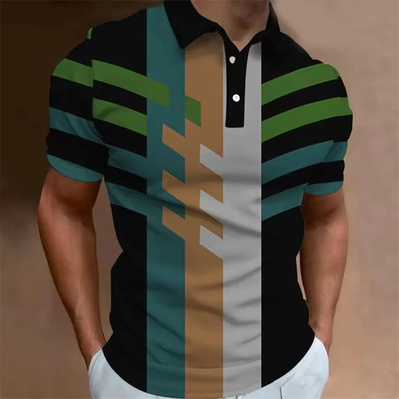 3D Printed Stripe Geometry Polo Shirt For Men Color Block Pattern Tees Summer Street Loose Short Sleeve Tops Lapel T-Shirts
