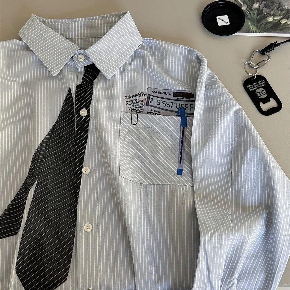 Children Clothes Kids Casual Shirt Spring 2026 Boys Striped Shirt Korean-style Tie Print Girls Stylish Simple Kids Casual Shirt