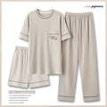 Men's Fashion Summer 3-Piece Pajamas Set Short Sleeve round Collar Cotton Homewear plus Size 5XL Shorts Loungewear Pijamas