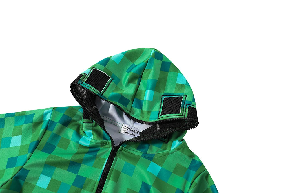 New Sportswear Kids Children Halloween Green Cosplay Costume Funny Clothing Birthday Party Boys M-Creeper Games Set Headgear