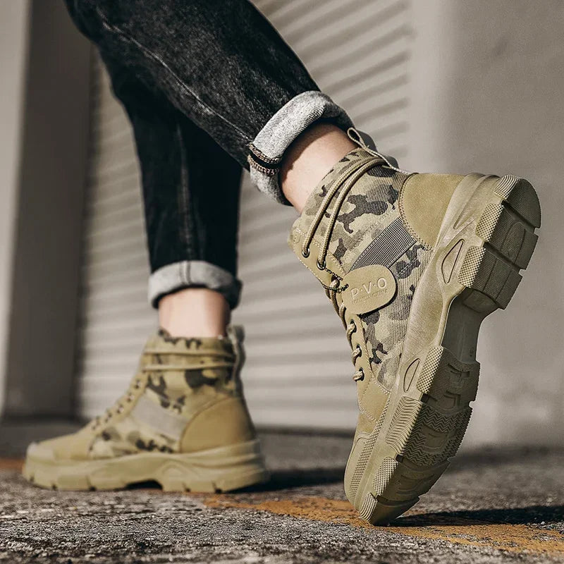 High-Top Boots for Men Autumn Camouflage Desert Casual Flats Mens Boot Breathable Non Slip Work Shoes for Men Zapatillas Hombre