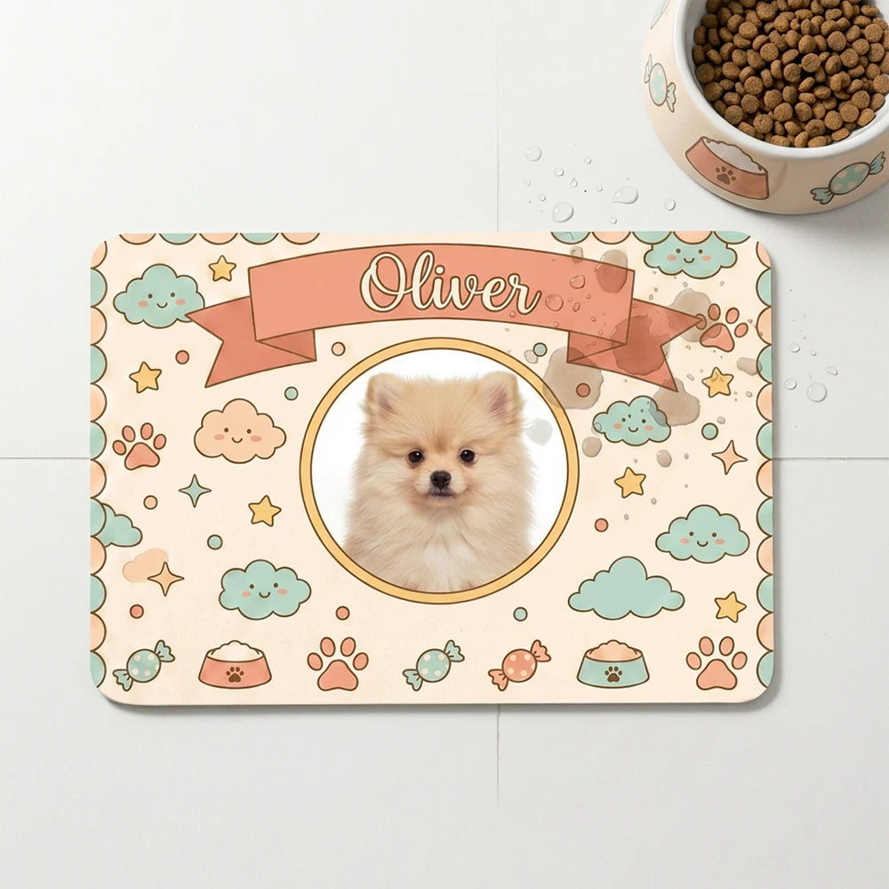 1PC Personalized Cute Cartoon Pet Feeding Mat,Custom Photo & Name,Easy Clean,Pet Feeding Station,Home Decoration,Puppy Gift
