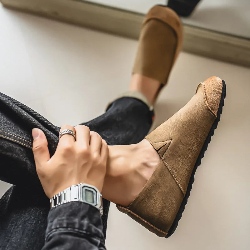 Man Loafers Outdoor Walking Fashion Mens Casual Shoes Soft Leather Comfort Half Slippers Breathable Lazy Driving Shoes Moccasins