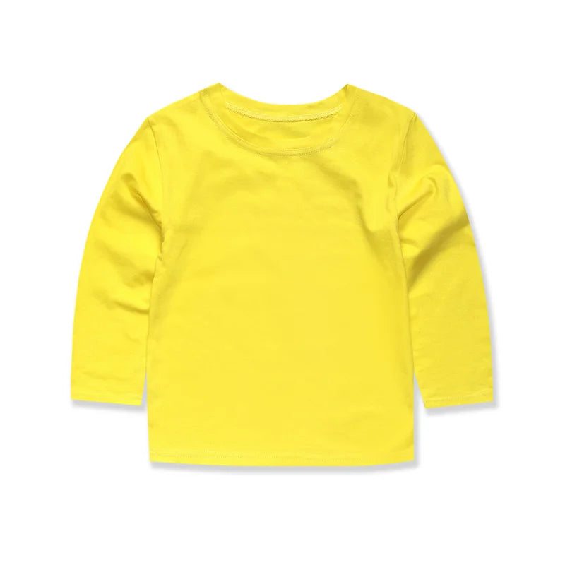 Basic White T Shirts for Kids Boys Girls 2 to 3 4 5 6 7 8 9 10 11 12 13 14 Years 100% Cotton Long Sleeve Plain Children Clothes