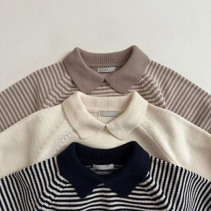 Kids Boys Girls Vintage Striped Lapel Sweater Cotton Baby Casual Polo Shirts 2025 Autumn New Children Long Sleeve Knit Sweater