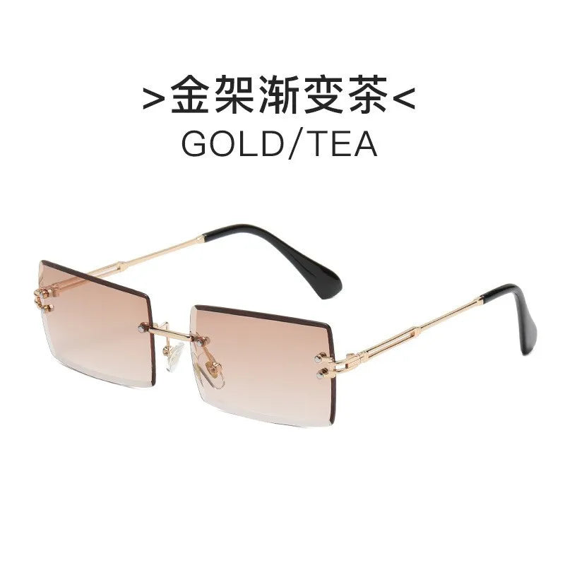 Trendy Rimless Sunglasses for Men Women Metal Frameless Rectangle Sun Glasses Retro Shades Summer Traveling Eyewear