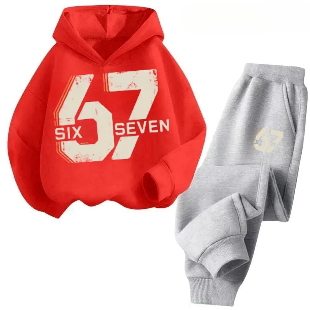 67 Chic Children's Hoodies Set 4-13Y Korean Streetwear Block Tracksuit Fashion Comfortable Kids Sweatshirt 2 Pcs Sets Pant Suit