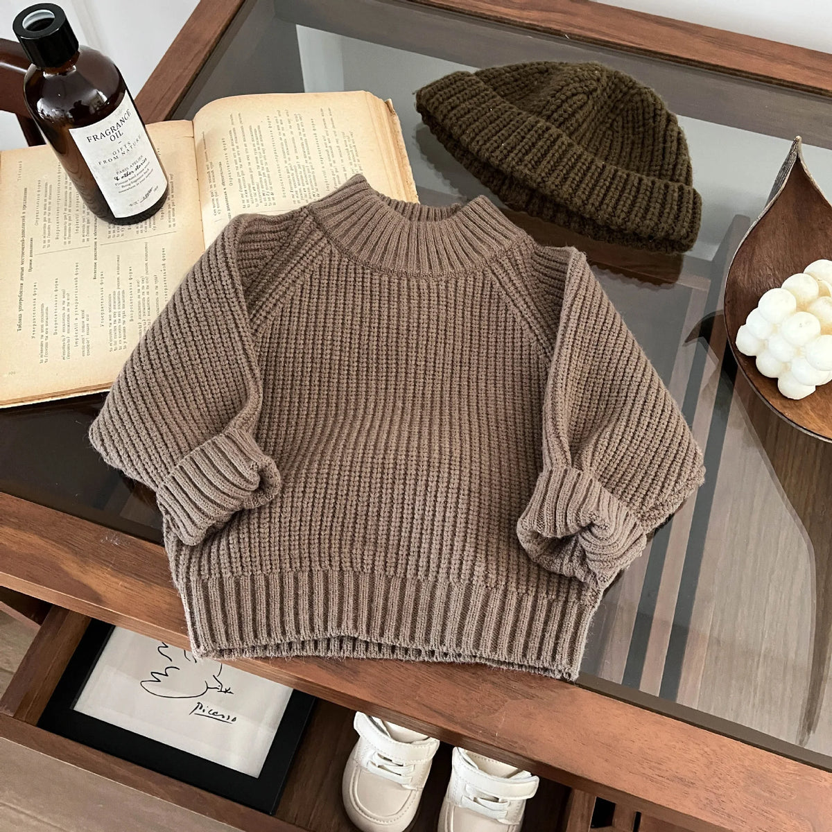 2025 Autumn New Children Sweater Solid Baby Girls Knitted Pullover Kids Boys Casual Vintage Sweater Cotton Toddler Clothes