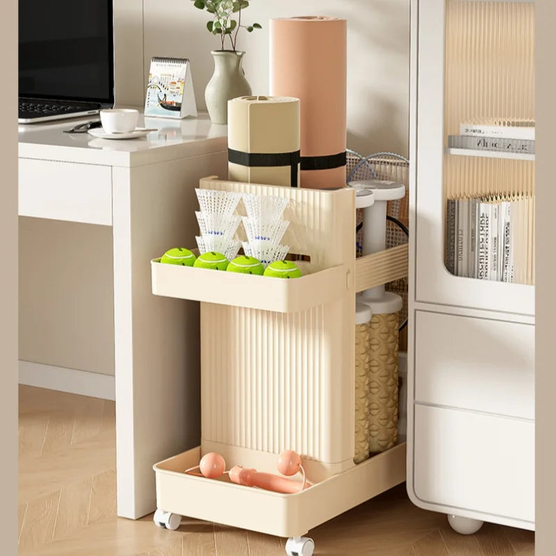 Sports Equipment Storage Rack Yoga Mat Storage Basket With Wheels Home Storage Cart Fitness Equipment Rack Organizer Trolley