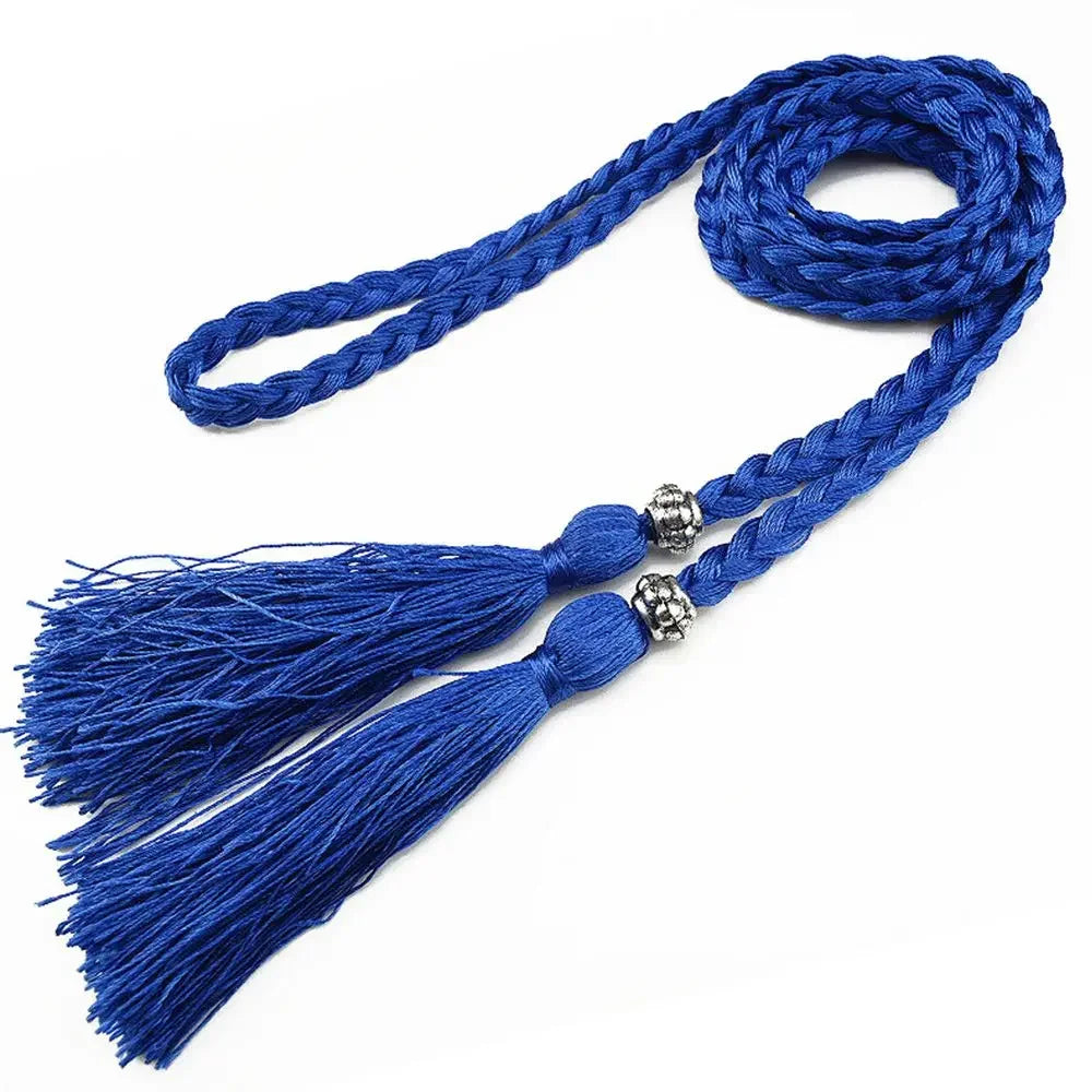 Thin Women Waistband Tassle Bow Dress Tassles Belts Braided Belts Waist Chain Waist Rope