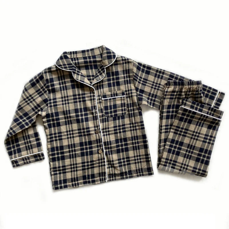 Children's Pajamas Sets Spring Autumn Baby Girls Clothes 100% Pure Cotton Plaid Tops+Pants 2 PCS Kids Boy Pyjamas Suits Homewear
