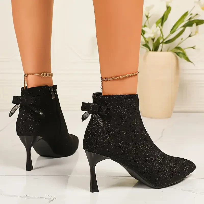 2025 Autumn/Winter New Women's Short Boots, Versatile, Sexy, Elegant, Stiletto Pointed Toe Ankle Boots, Fleece-Lined for Warmth, High Heels, Paired with Leggings, Paired with Jeans, Suitable for Parties, Gatherings, Weddings,