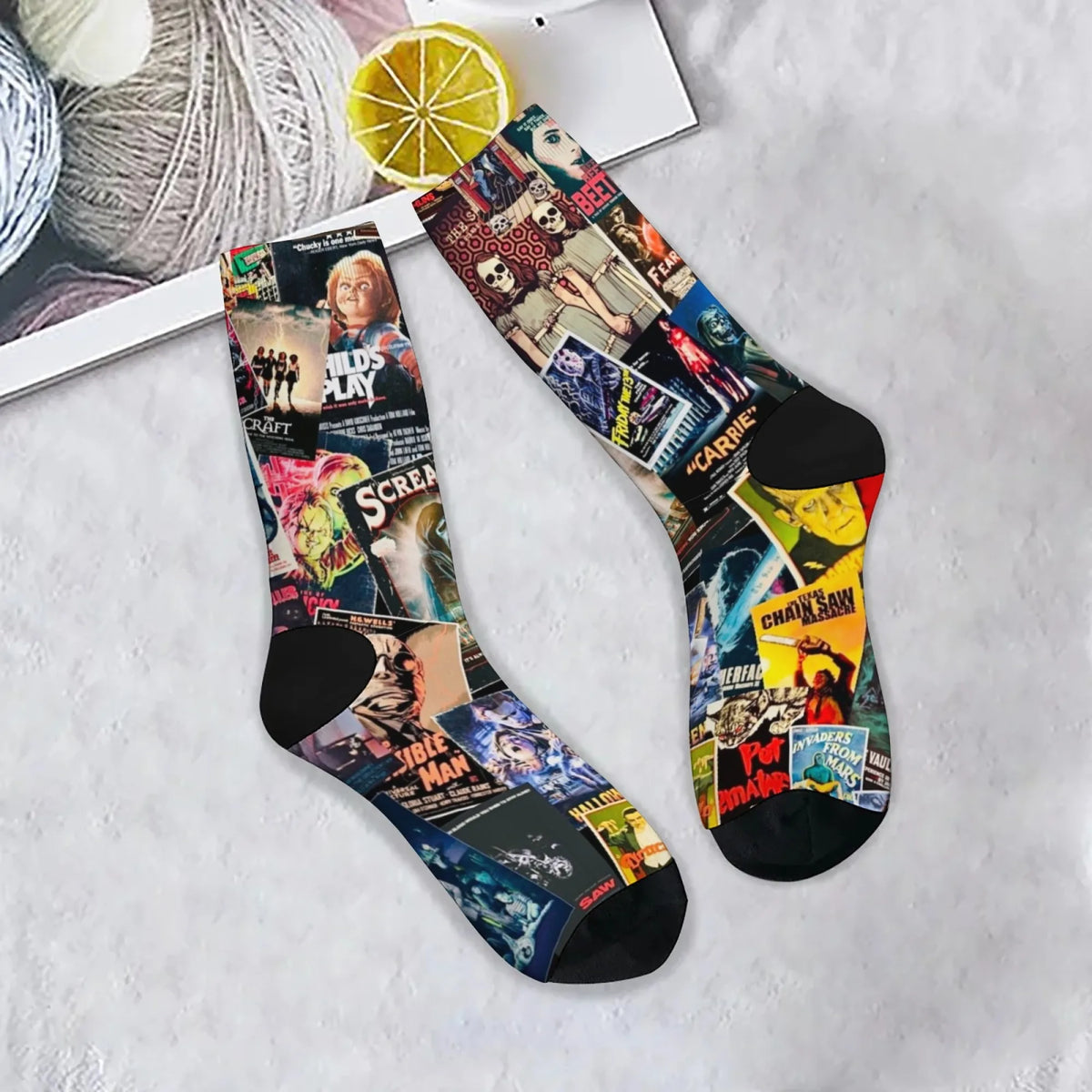 Horror Poster Collage Men's Socks Comfortable Warm Non-slip Street Hip-Hop Style Retro Fashion Socks Novelty Funny Happy Socks