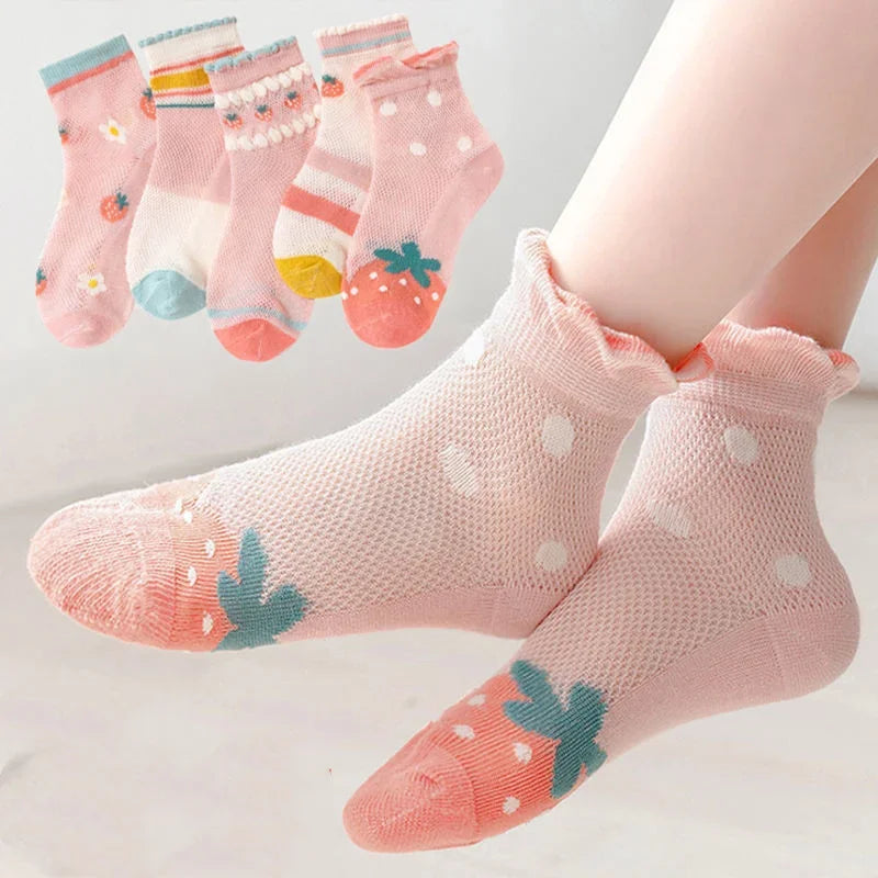Kids Socks 5 Pairs/Lot Spring Summer Cotton Girls Socks Cute Flowers Pattern for Children Baby Little Girl Clothing Accessories