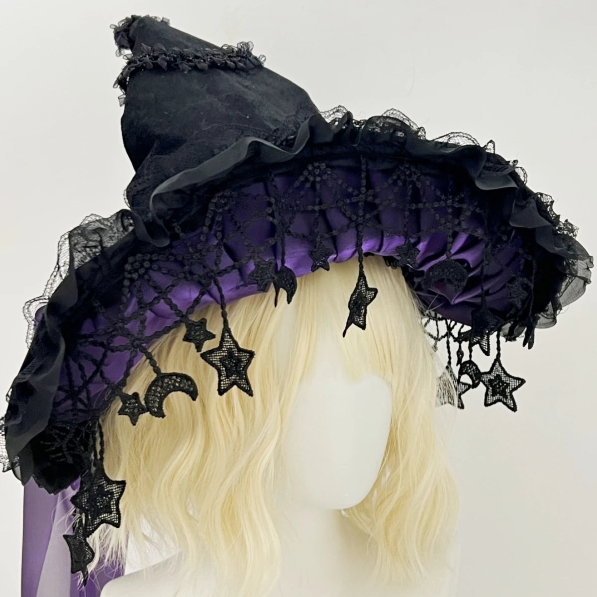 Harajuku Halloween Witch Hat  Women’s Girls Gothic Handmade Bowknot Fleece Lace Lolita Ladies Wizard Hat
