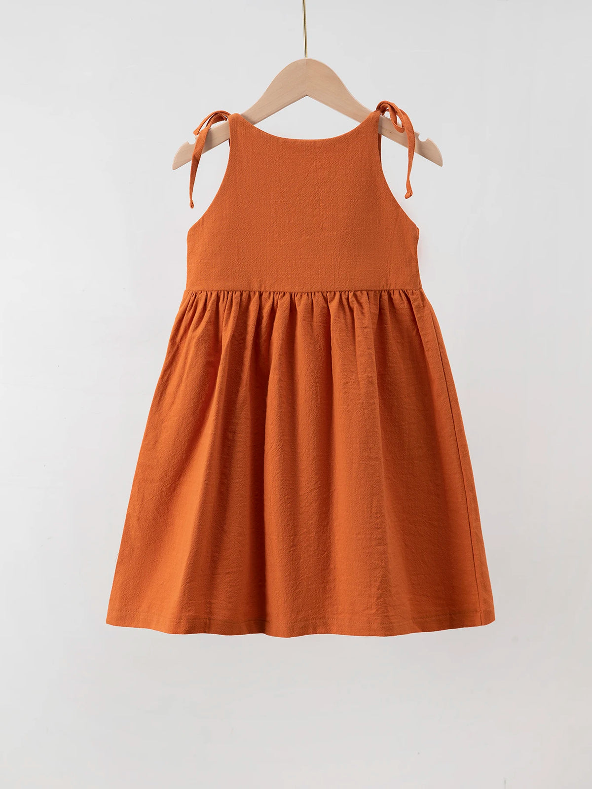 Children's Khaki Sleeveless Belted Dress Baby Girl's Cotton Casual Dress Toddler Girl's Fashion Skirt Summer