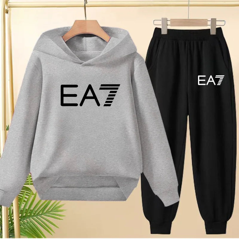 Kids Autumn Winter Hoodie  Letter Print Clothing Casual Top+Trousers 2PBoy Girl 3-12Yrs Child Gift Brand Sports Coat Jogging Set