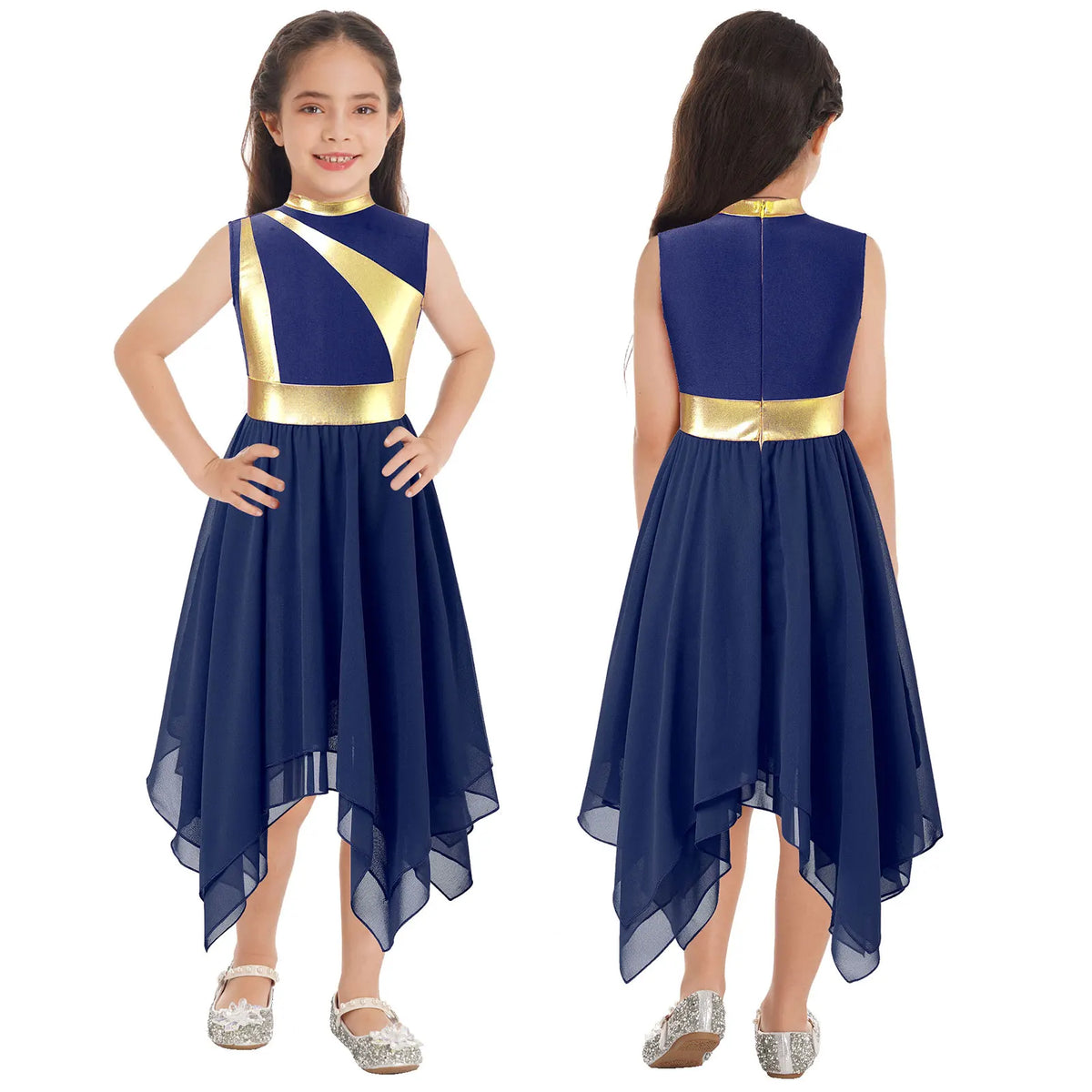 Kids Girls Modern Lyrical Dance Dress Liturgical Worship Praise Church Choir Robe Shiny Sequins Bodice Sheer Mesh Tunic Dresses