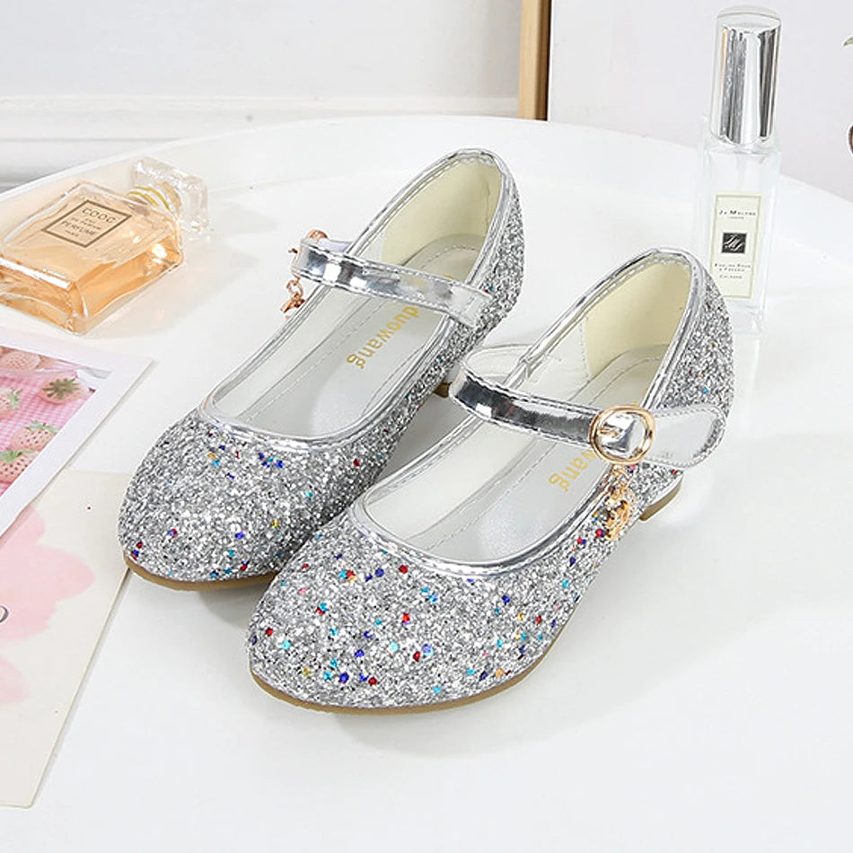 Girls Fashion Sequin High Heels for Kids Princess Shoe Children Party Wedding Dance Shoe Student Performance Solid Color Shoes