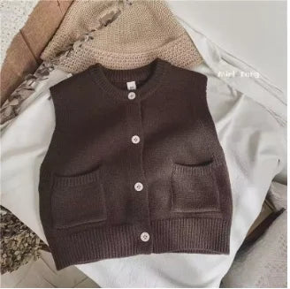 Children Sweater Vest Autumn Winter 2026 New Fashion Boys Girls Baby Knitted Cardigan Coat Kids Clothing