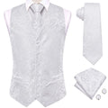 Men's Floral Vest & Tie Hanky Cufflinks Set – Formal Biege Grey White Waistcoat for Weddings Events Party Gift