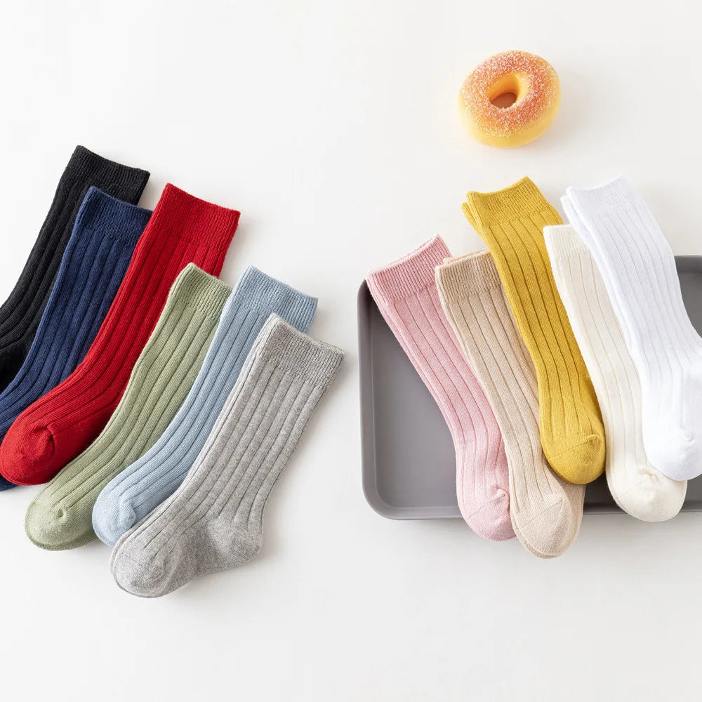 Baby Socks Newborn Kids Infant Girls Boys Knee High Sock Toddler Girl Solid Cotton Stripe Plain Long Sock For 0-3Years Children