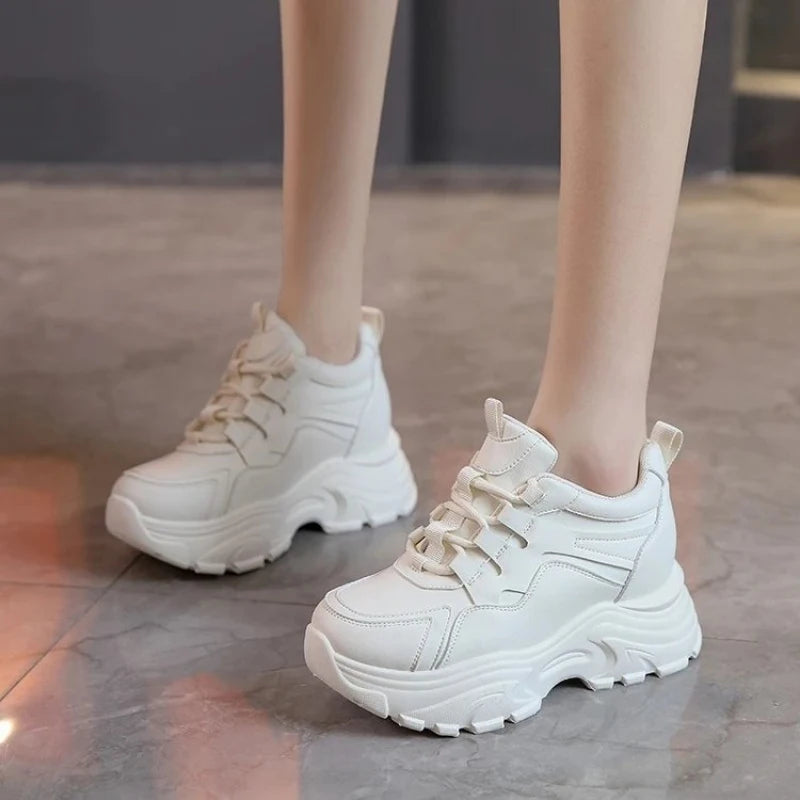 Women's Walking Sneakers, Lightweight Non-Slip High-Top Platform Chunky Sneakers, Elevator Shoes for Daily Wear & Fitness