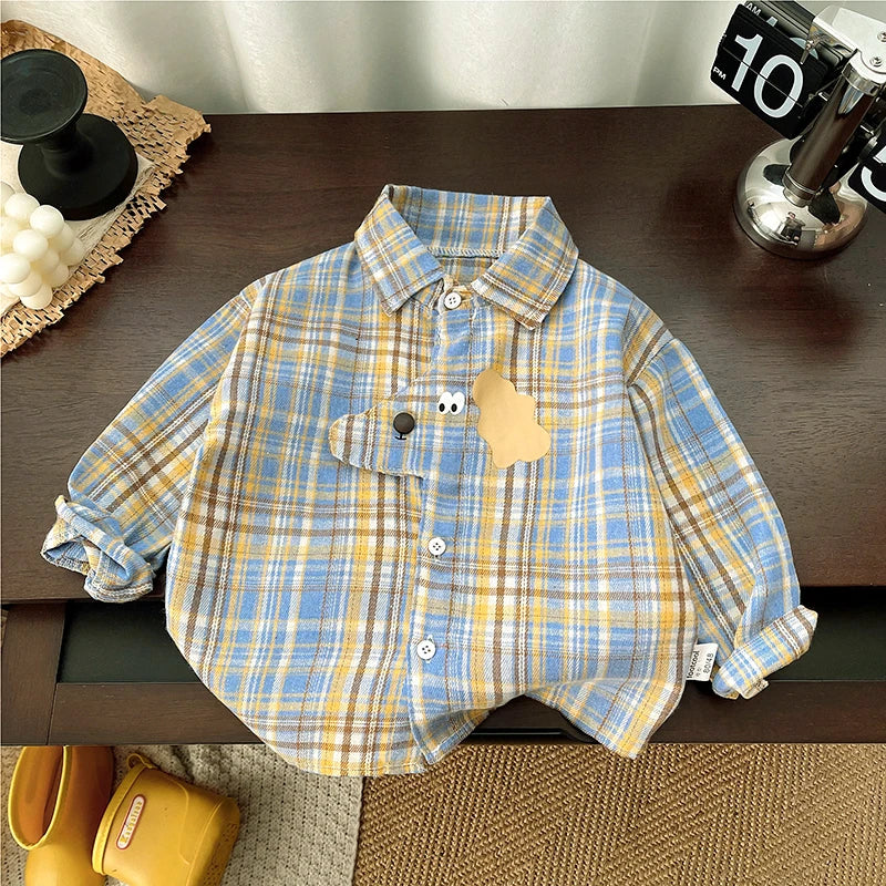 IENENS Kids Shirt Clothes Spring Thin Blouses Clothing Infant Boy Plaid Cotton Tops 1 2 3 4 Years Kids Long Sleeves Shirt