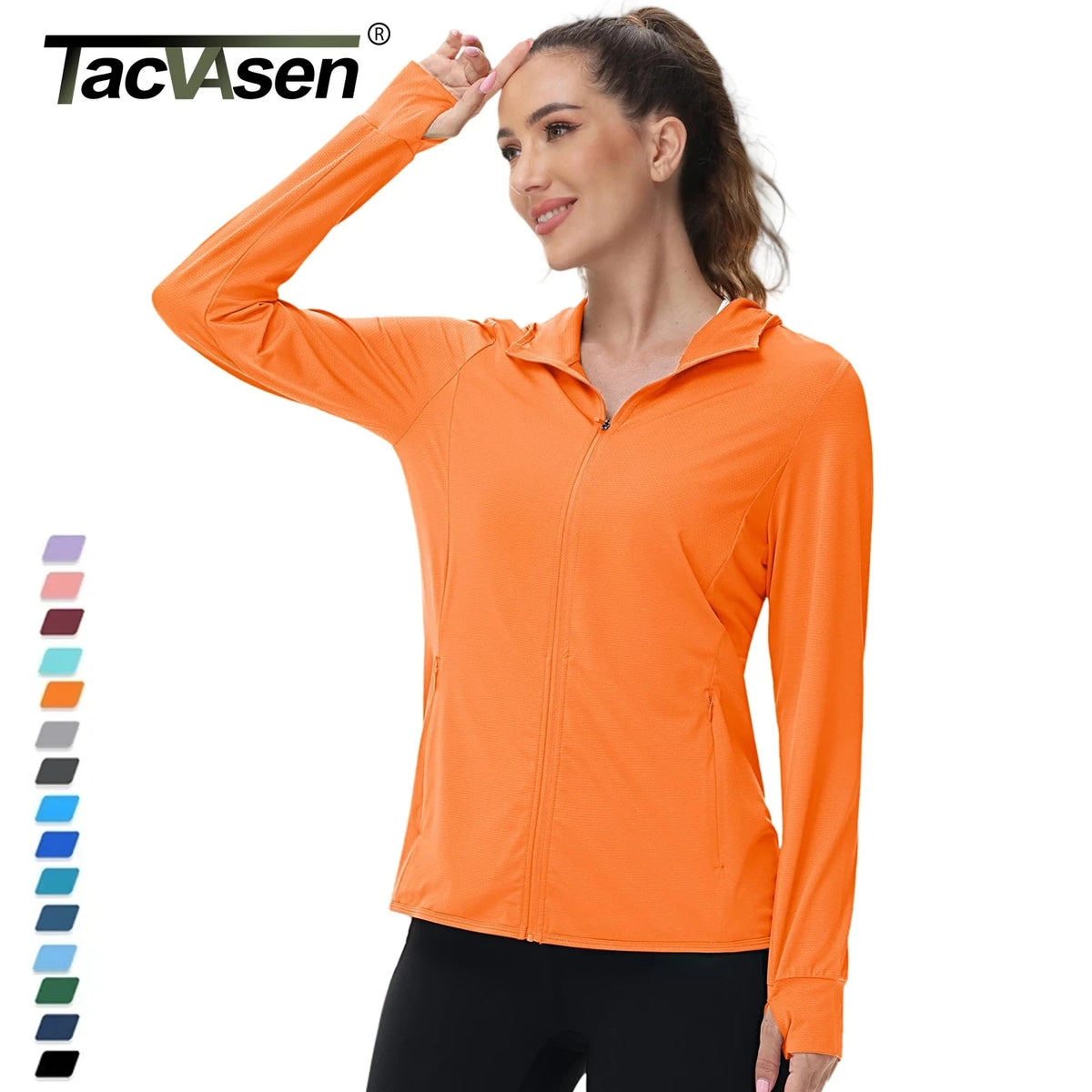 TACVASEN Summer Full Zip UPF50+ Sun Protection Hoodies Jackets Womens Long Sleeve Casual Shirt Hooded Jacket Hiking Running Tops